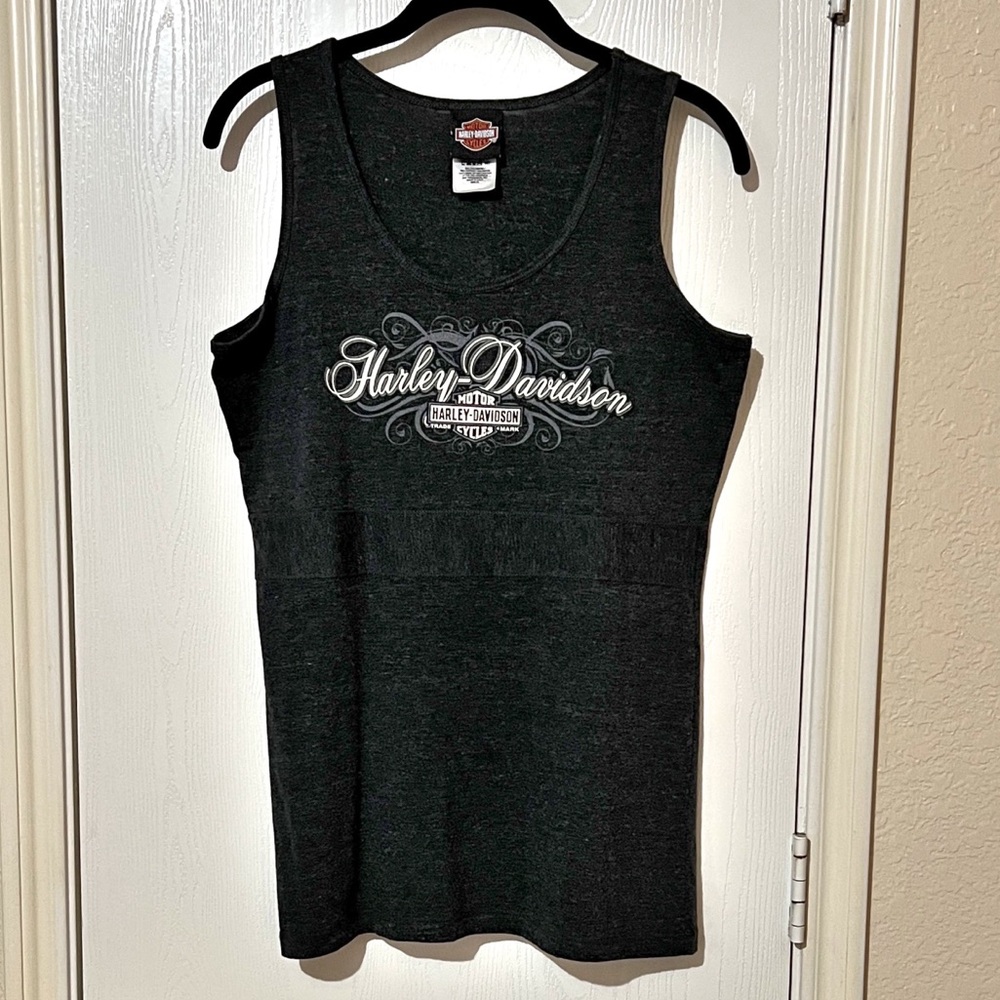 Harley Davidson Charcoal Gray Graphic Tank Top XL Boho Bikecore Retro
